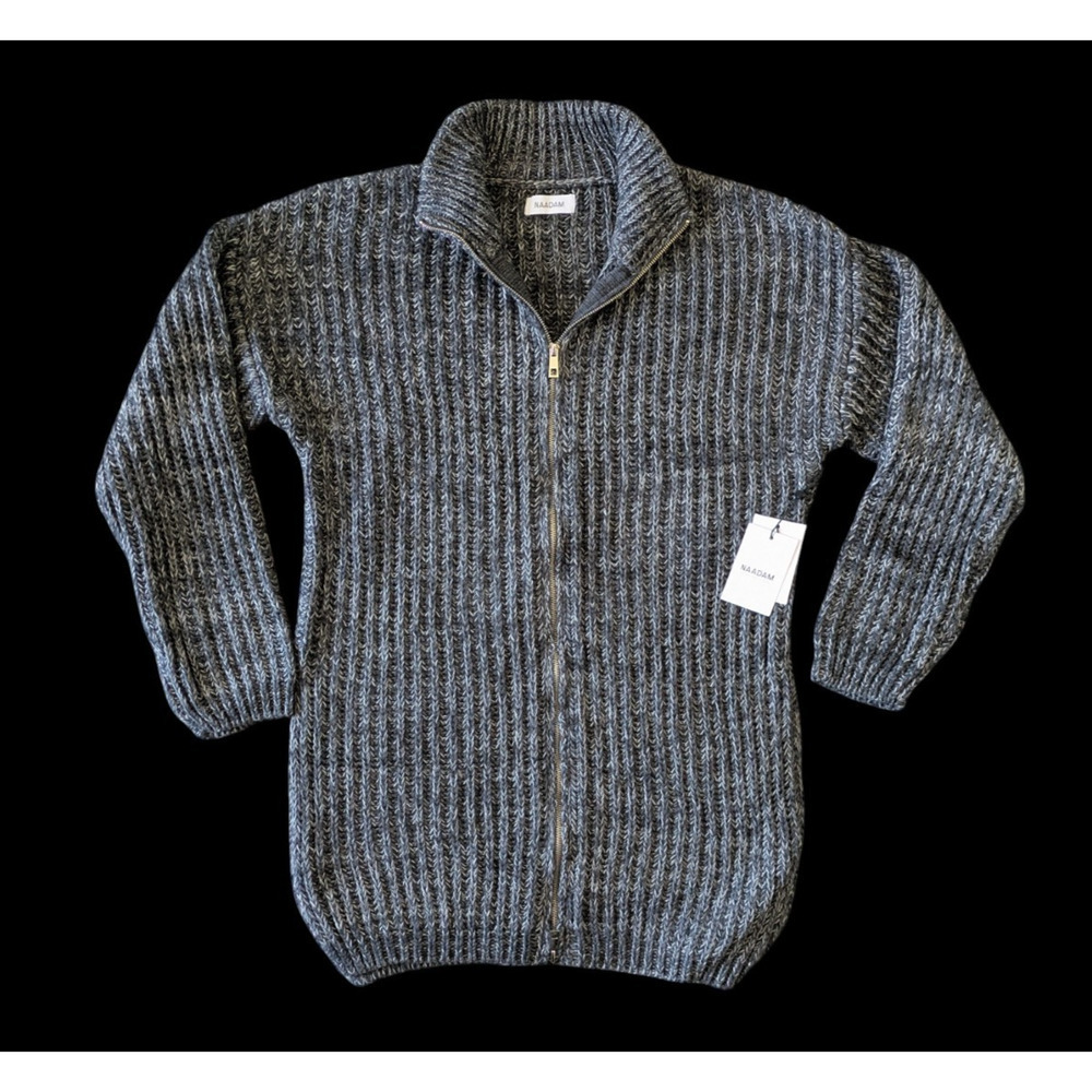 Naadam Gray Chunky Marled Zip Up Tunic Sweater New Sz S Cardigan Cotton Cashmere